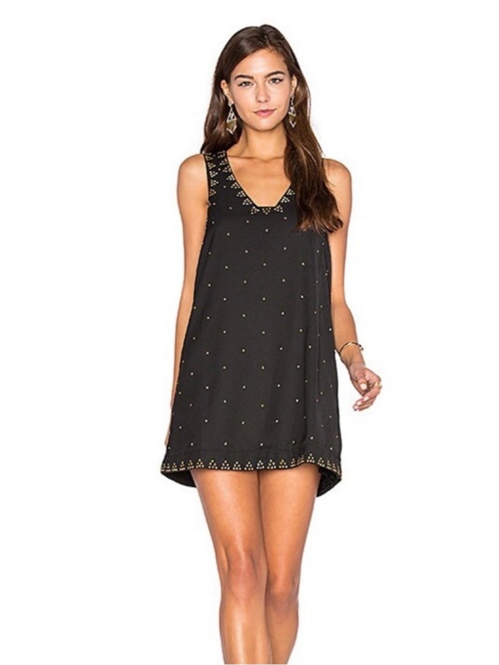 Free People Black Sleeveless Stud-Trim Shift Dress